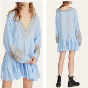 Free People Wild One Embroidered Flowing Mini Dress w Pockets